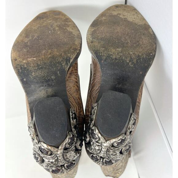 Rare Vintage Giuseppe Zanotti Gold Tooled Leather Western Cowboy Boots Size 6 - Picture 7 of 8